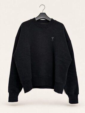 AMI PARIS | Logo Crewneck Sweatshirt – Black (Size XS, Dropped Shoulders)